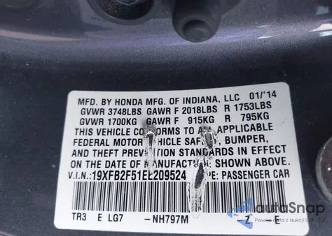 2014 Honda Civic Lx from USA, damaged, VIN 19XFB2F51EE209524